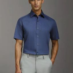 Louis Philippe Navy Cotton Regular Fit Self Pattern Shirt-image-66