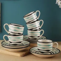 VarEesha Mugdhaa Off White Ceramic Tea Cups with Saucers (130 ml) - Set of 6-image-79