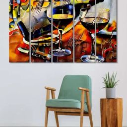 999Store Multicolor Abstract Wine Glass Art 5 Frame MDF Paintings-16