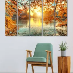 999Store Yellow Leaves Tree and Lake Art 5 Frame MDF Paintings-25