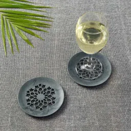Unravel India Grey Marble Coaster - Set of 2-37