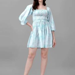 MASAKALI.CO Sky Blue Printed Fit & Flare Dress-picture-48