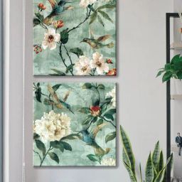 Art Street Branch Birds Printed Multicolor Cotton Canvas Wall Art - Set Of 2-image-74