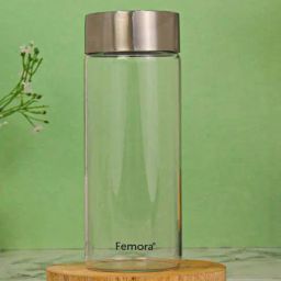Femora Transprent Borosilicate Glass Water Bottle With Steel Lid (0.5 L) - Set of 2-image-70