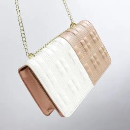 HauteSauce White & Beige Quilted Sequin Medium Leather Cross Body Bag-22