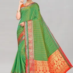 Satrani Green Woven Saree With Unstitched Blouse-image-54