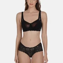 mod & shy Black Self Pattern Lingerie Set-image-21