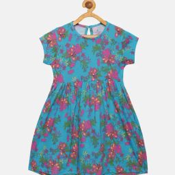 Kiddopanti Kids Teal Floral Print Dress-image-31