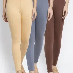 Gracit Grey & Skin Mid Rise Leggings - Pack Of 3-image-95