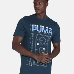 Puma Blue Cotton Regular Fit Printed Sports Tshirt-image-5