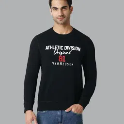 Van Heusen Athleisure Regular Fit Crew Neck Long Sleeve Chest Print Sweatshirt - Black-image-67