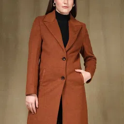 Thirty Threads Women Notched Lapel Collar Single-Breasted Long Overcoat-picture-1