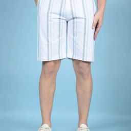 Crimsoune Club White Cotton Regular Fit Stripes Shorts-image-73