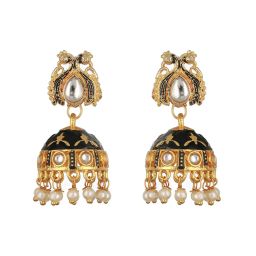 Aatmana Gold-Plated Stone Studded Black Meenakari Jhumki Earrings image 4
