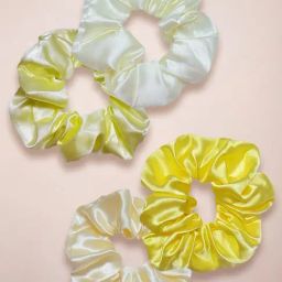 OOMPH Combo of 4 White Light Yellow & Cream Satin Silk Scrunchy Rubber Band Hair Tie-image-20