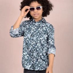 Crimsoune Club Boys Blue Viscose Floral Shirt-image-91