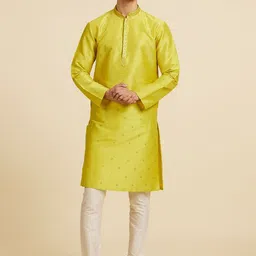 Diwas by Manyavar Embroidered Sequinned Mandarin Collar Staright Art Silk Kurta-image-94