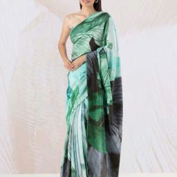 navyasa by liva Green & Grey Printed Saree With Unstitched Blouse-17