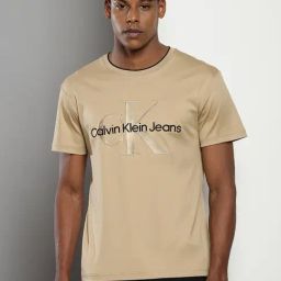 Calvin Klein Beige Cotton Regular Fit Logo Printed T-Shirt-picture-44