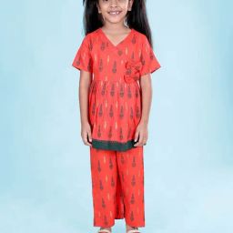 Kiddopanti Girls Orange Regular Fit Printed Suit Set-image-25