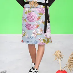 ArtzFolio Floral Roses D1 Blue & Pink Printed Cotton Waist To Knee Apron-32