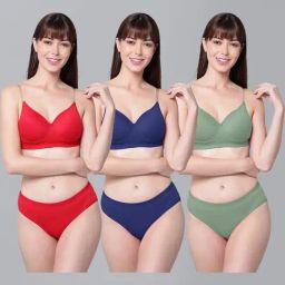 AROUSY Red & Blue Cotton Bra Panty Set - Pack Of 3-picture-2