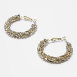 Sohi Gold Plated Beaded Hoop Earrings-image-41