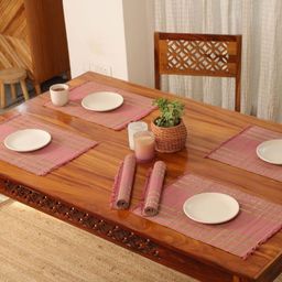 Peepul Tree 6 Pieces Pink & Beige Textured Table Placemats-image-117