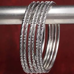 NVR Silver-Toned German Silver Oxidized Bangles for Women - Set of 6-21