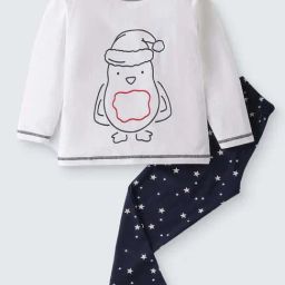 Nite Flite Boys White & Blue Cotton Printed Full Sleeves Top and Pyjama-image-3