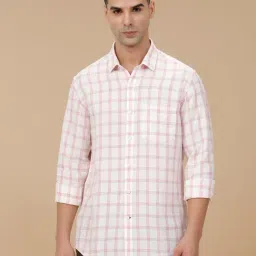 Linen Club Red Linen Blend Slim fit Checks casual shirts-image-64