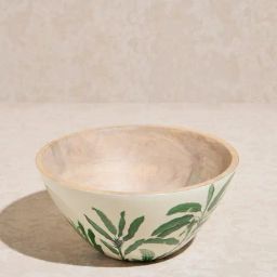 Westside Home Green Banana Leaf Patterned Wooden Bowl-22