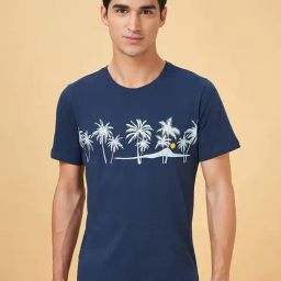 Urban Ranger By Pantaloons Dark Blue Cotton Slim Fit Printed T-Shirt-image-30