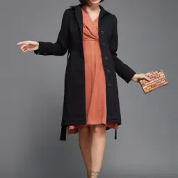 Miss Chase Black Collared Full Sleeve Tie Up Longline Jacket-image-46
