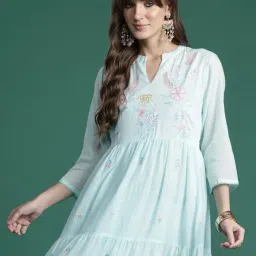 Indo Era Blue Cotton Regular Fit Embroidered Kurta-image-51