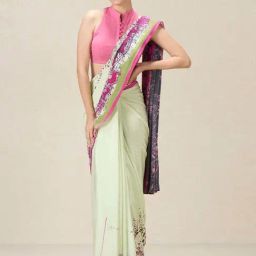 navyasa by liva Fog Beige Printed Saree With Unstitched Blouse-picture-12