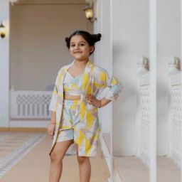 Cutiediva Girls Yellow Printed Top & Shorts With Shrug Set-image-71