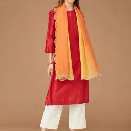 Fabindia Yellow Embroidered Stole-picture-4