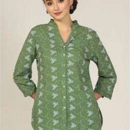 Mustard Sea Green Self Design Shirt-image-75