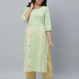 Aurelia Green Cotton Printed Straight Kurta-image-83