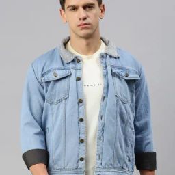 VOXATI Sky Blue Regular Fit Shirt Collar Denim Jacket-image-75