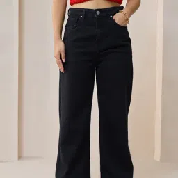Bewakoof Black Cotton High Rise Flared Jeans-picture-4