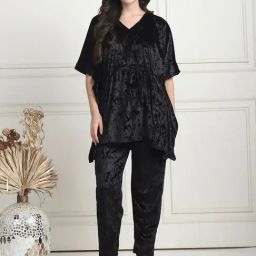 TAG 7 Black Velvet Relaxed Fit Sleepwear-image-73