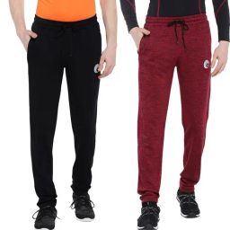Omtex Red and Black Regular Fit Solid Track Pants (Pack of 2)-image-2