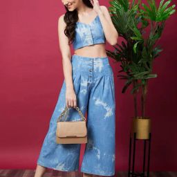 Globus Blue Cotton Tie-Dye Crop Top With Trousers-picture-15