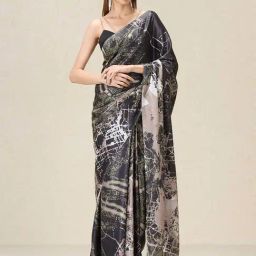 navyasa by liva Black Printed Saree With Unstitched Blouse-picture-46
