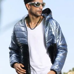 Campus Sutra Blue Regular Fit Quilted Hooded Jacket-40