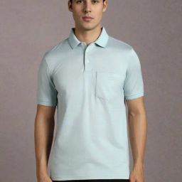 Louis Philippe Blue Cotton Regular Fit Texture Polo T-Shirt-image-73