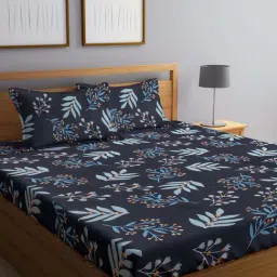 Klotthe Olive Green Cotton Blend 300 TC Double Bedsheet With 2 Pillow Covers-image-33