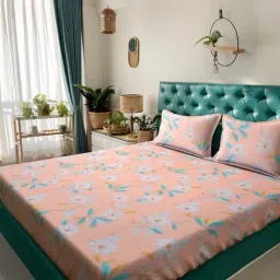 Klotthe Multicolor Cotton Blend 300 TC Double Bedsheet With 2 Pillow Covers-image-89